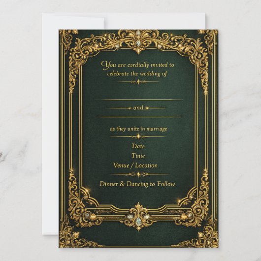 Emerald Green Gold Royal Wedding Invitation カード (正面)