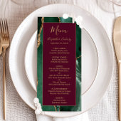 Emerald Green Gold Script Burgundy Wedding Menu メニュー