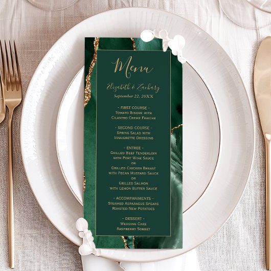 Emerald Green Gold Script Wedding Menu メニュー