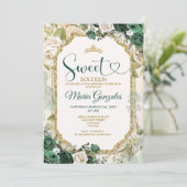 Emerald Green & Gold Sweet Sixteen Birthday Crown 招待状 (スタンド正面)