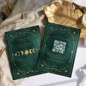Emerald Green Gold Tarot Celestial QR Code Wedding 招待状