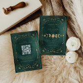 Emerald Green Gold Tarot Celestial QR Code Wedding 招待状