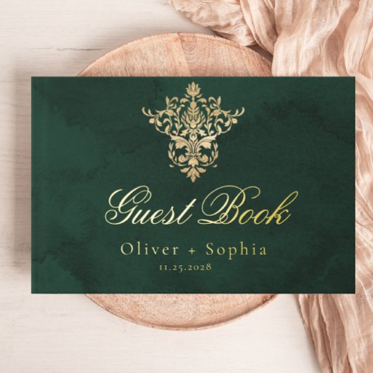 Emerald Green Gold Victorian Ornate Wedding ゲストブック