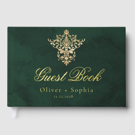 Emerald Green Gold Victorian Ornate Wedding ゲストブック (正面)