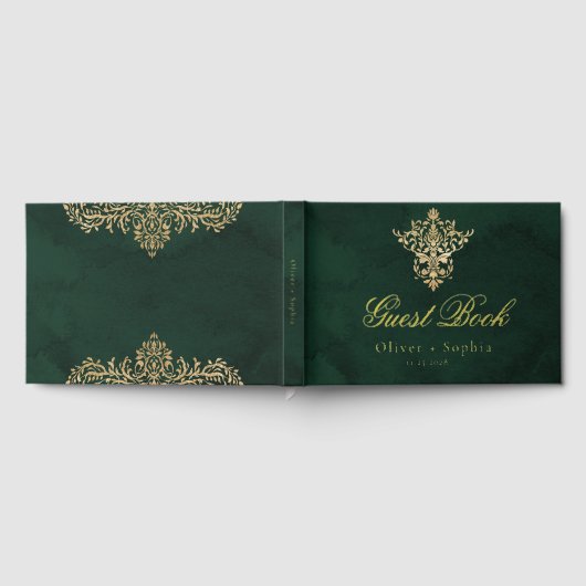 Emerald Green Gold Victorian Ornate Wedding ゲストブック (全面)