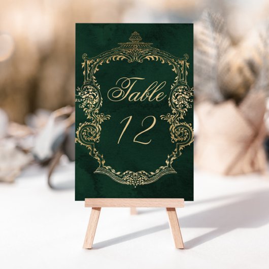 Emerald Green Gold Victorian Wedding table number テーブルナンバー