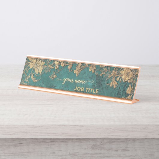 Emerald green Gold Vintage デスクネームプレート (正面)