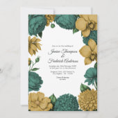 Emerald Green & Gold Watercolor Floral Wedding 招待状 (正面)