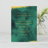 Emerald Green Gold Watercolor QR Code Wedding 招待状 (スタンド正面)