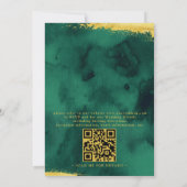 Emerald Green Gold Watercolor QR Code Wedding 招待状 (裏面)
