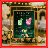  Emerald Green & Gold Wedding Bar Menu  ポスター