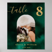 Emerald Green & Gold Wedding PHOTO Table Number  ポスター (正面)
