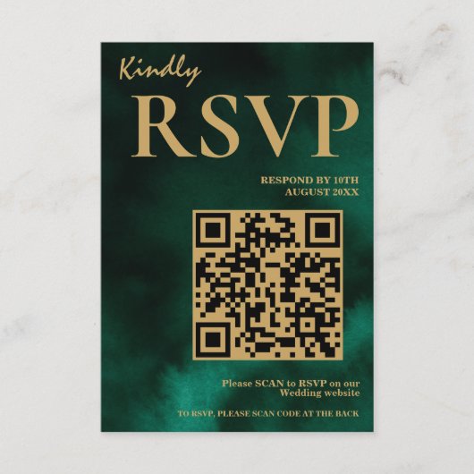 Emerald Green & Gold Wedding QR Code RSVP エンクロージャーカード (正面)