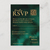  Emerald Green & Gold Wedding QR Code RSVP エンクロージャーカード (裏面)