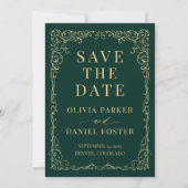 Emerald Green Gold Wedding Save the Date セーブザデート (正面)