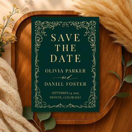Emerald Green Gold Wedding Save the Date セーブザデート