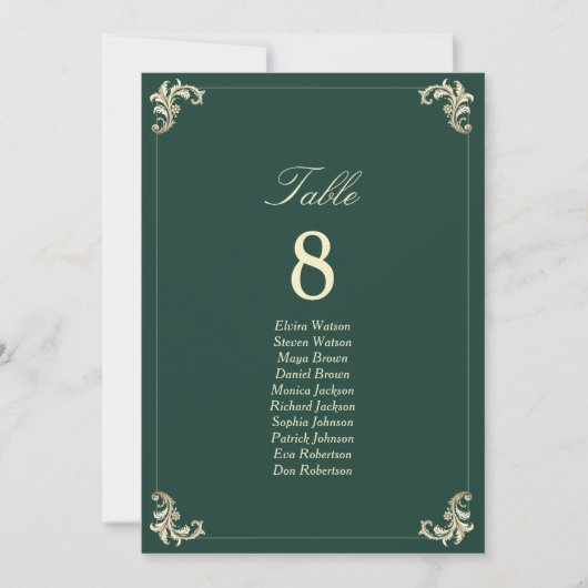 Emerald Green Gold Wedding Seating Chart (正面)
