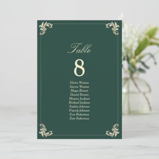 Emerald Green Gold Wedding Seating Chart (スタンド正面)