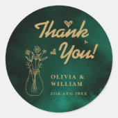 Emerald Green & Gold Wildflower Wedding Thank You ラウンドシール (正面)
