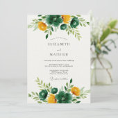 Emerald Green Golden Botanical Wedding 招待状 (スタンド正面)