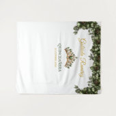 Emerald Green Golden Floral Quinceañera Backdrop タペストリー (正面(横))