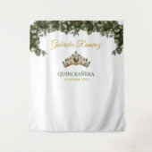 Emerald Green Golden Floral Quinceañera Backdrop タペストリー (正面)
