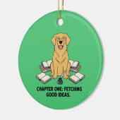 Emerald Green Golden Retriever Book Lover Writer's セラミックオーナメント (左)