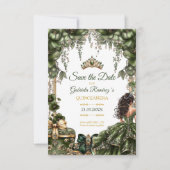 Emerald Green Golden Tiara Floral Quinceañera セーブザデート (正面)