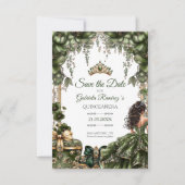 Emerald Green Golden Tiara Floral Quinceañera セーブザデート (正面)