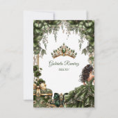 Emerald Green Golden Tiara Floral Quinceañera セーブザデート (裏面)