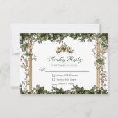 Emerald Green Golden Tiara Floral Quinceañera 出欠カード (正面)