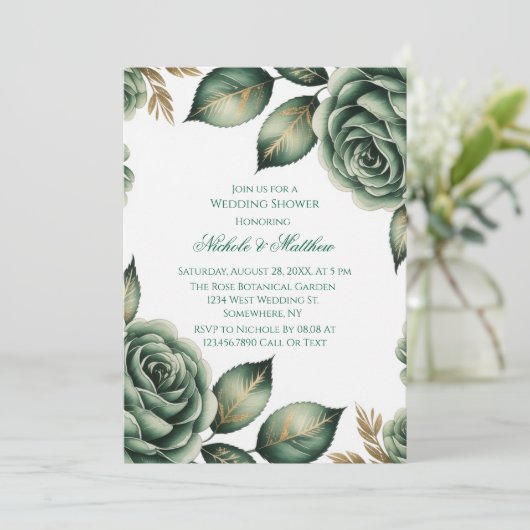 Emerald Green & Green Floral Wedding Shower 招待状 (スタンド正面)