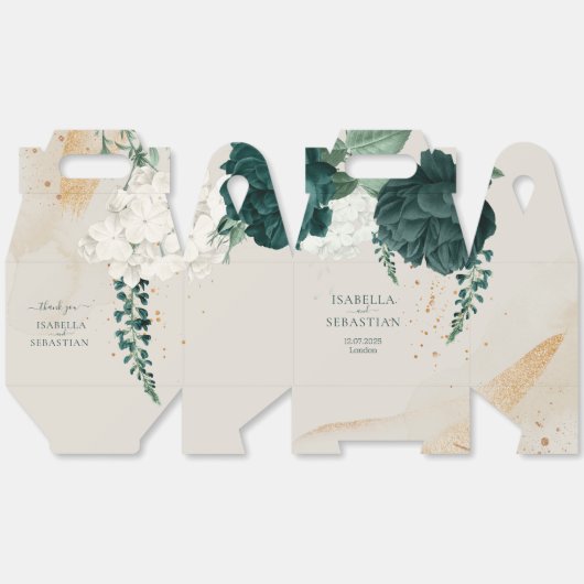 Emerald Green Leaf & Blush Rose Romantic Wedding フェイバーボックス (見開き)