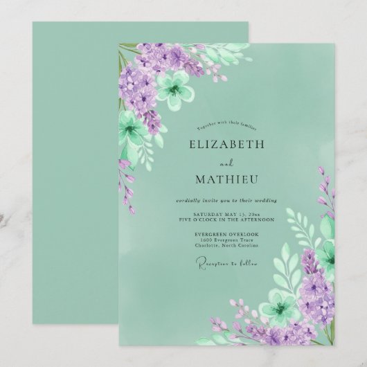 Emerald Green Luxe Forest Wedding 招待状 (正面/裏面)