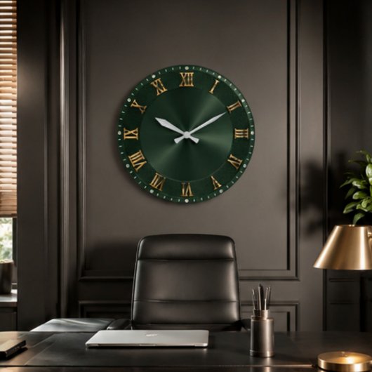  Emerald Green Luxury Gold Elegant ラージ壁時計