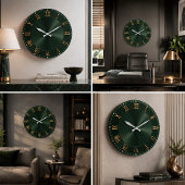  Emerald Green Luxury Gold Elegant ラージ壁時計