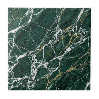 Emerald Green Marble Elegant Gold Veining Modern タイル