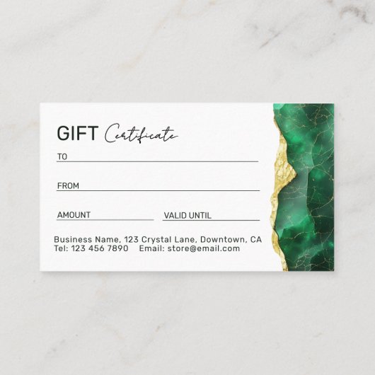 Emerald Green Marble Gift Certificate 名刺 (裏面)