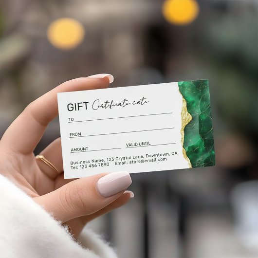Emerald Green Marble Gift Certificate 名刺