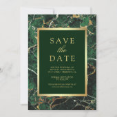 Emerald Green Marble Gold Photo Wedding セーブザデート (正面)