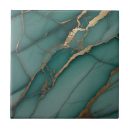 Emerald Green Marble & Gold Vein Luxe Accent  タイル
