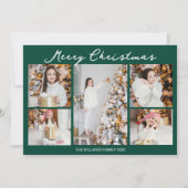 Emerald Green Merry Christmas Photo Collage シーズンカード (正面)