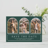 Emerald Green Minimal Arch Photo QR Code Wedding セーブザデート (スタンド正面)