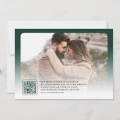 Emerald Green Minimal Arch Photo QR Code Wedding セーブザデート (裏面)