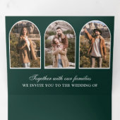 Emerald Green Minimal Arch Photo QR code Wedding 三つ折り招待状 (内部最初)