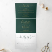 Emerald Green Modern Gold Script Photo Wedding 三つ折り招待状 (内部)