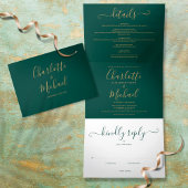 Emerald Green Modern Gold Script Photo Wedding 三つ折り招待状