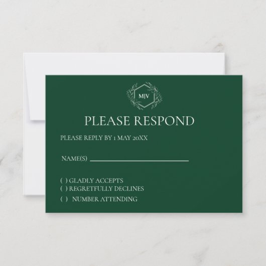 Emerald Green Monogram Crest RSVP card (正面)