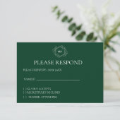 Emerald Green Monogram Crest RSVP card (スタンド正面)