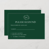 Emerald Green Monogram Crest RSVP card (正面/裏面)